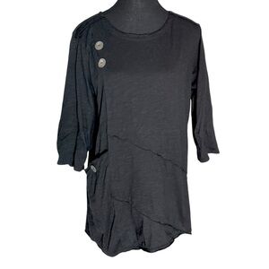 NEON BUDDHA Black Tunic Shirt Top Asymmetrical Pattern Pocket Cotton Medium